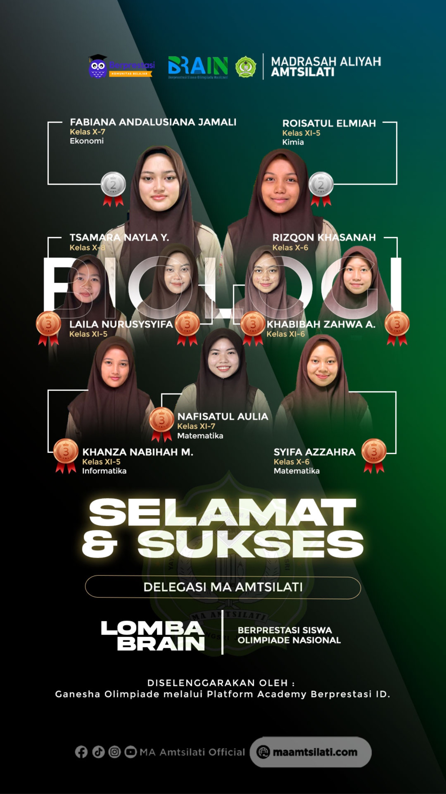 Juara dalam ajang Brain (Berprestasi Siswa Olimpiade Nasional)
