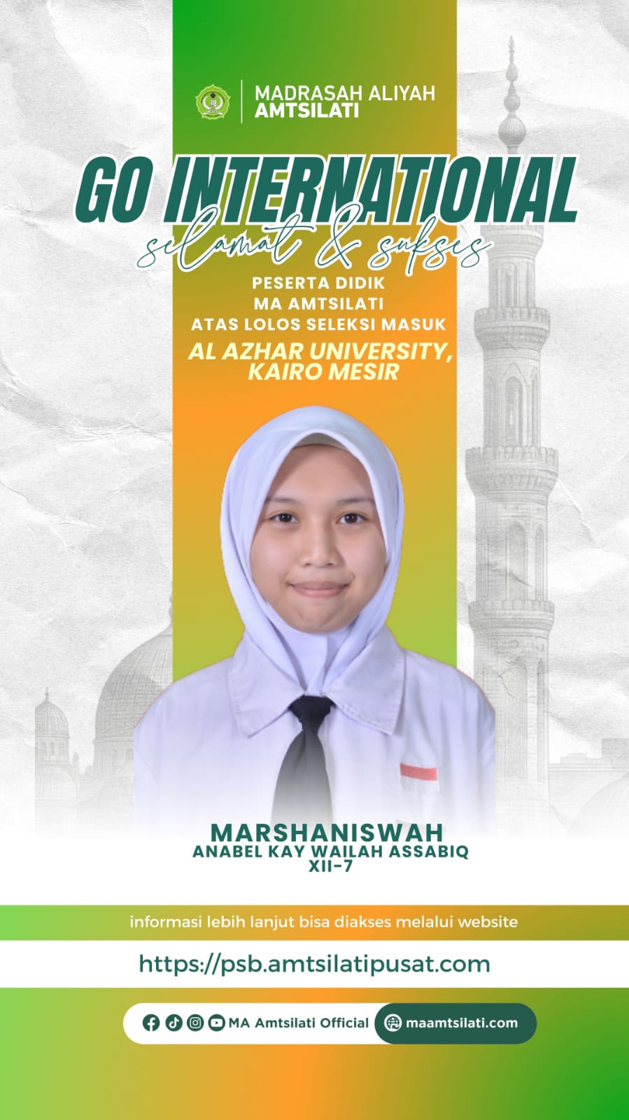Marshaniswah Anabel Kay Wailah Assabiq_Al Azhar University, Kairo Mesir