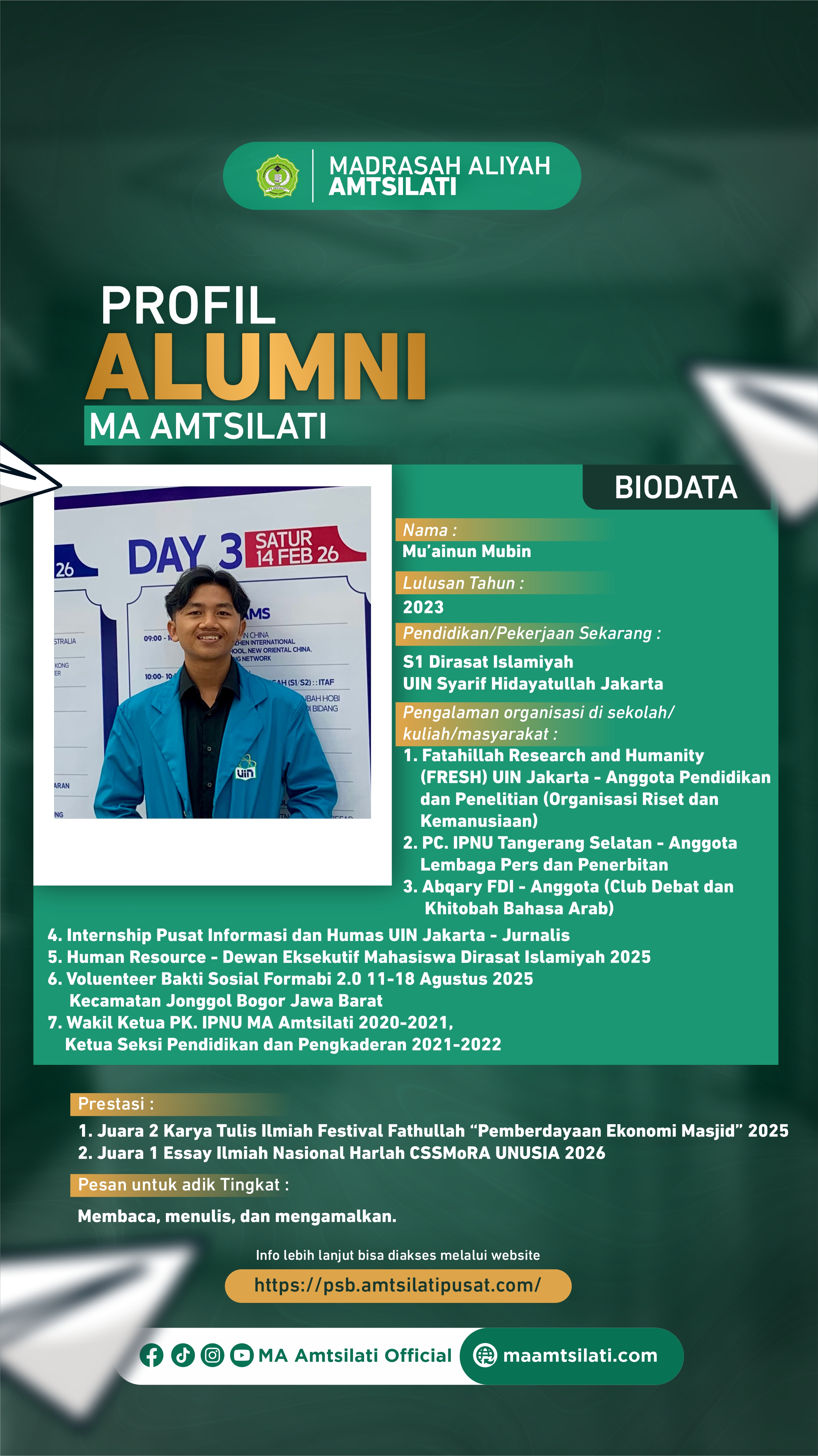 Muainun Mubin_ Mahasiswa Prodi Dirasat Islamiyah_ UIN Syarif Hidayatullah Jakarta